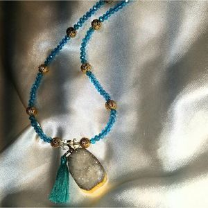 Aurora Borialis w Tassel on Seafoam Green Crystals